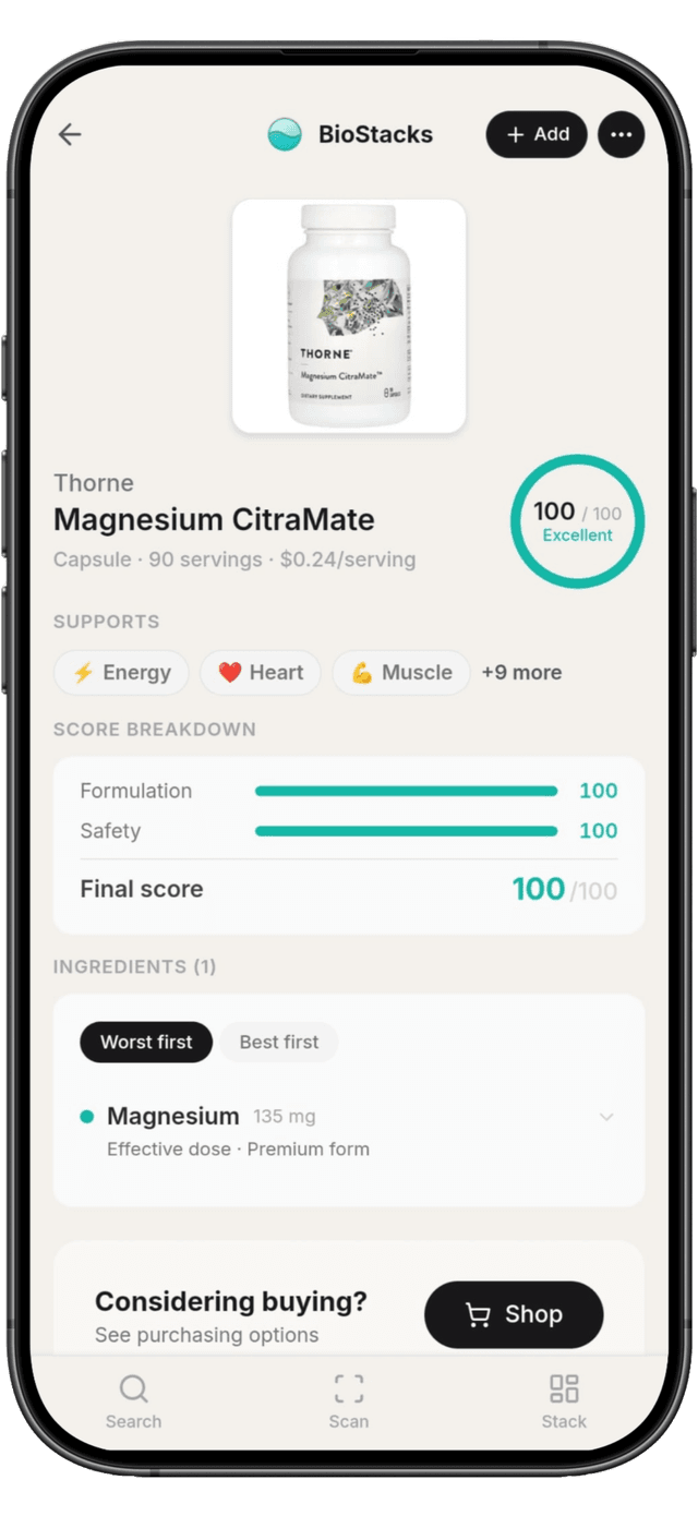 BioStacks product details screen